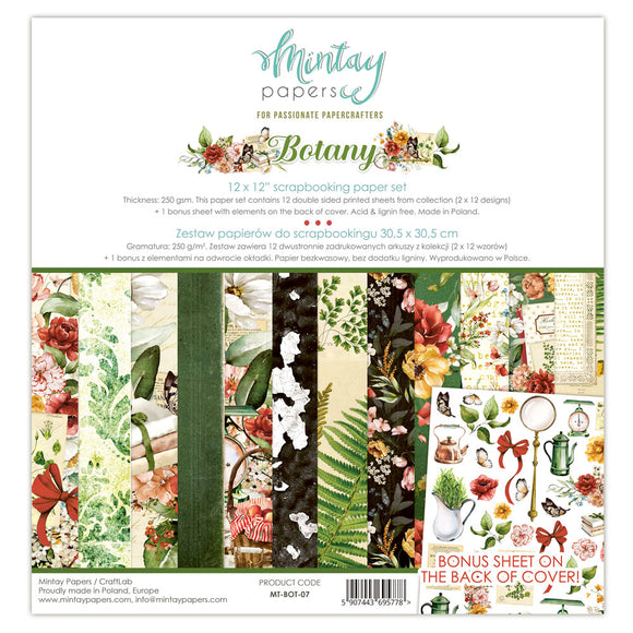 Mintay *** BOTANY *** 12 x12 Double Sided Designer Scrapbooking Paper Pack collection, Cardstock