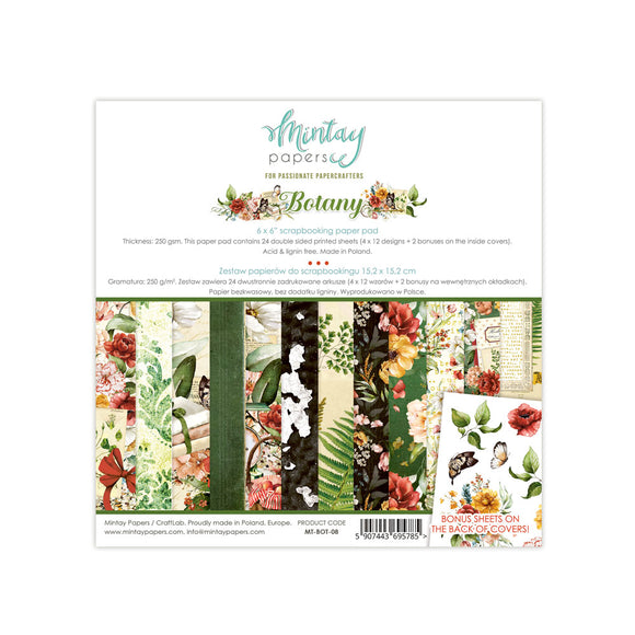 Mintay *** BOTANY ***  6x6  Double Sided Designer Scrapbooking Paper Pack collection, Cardstock