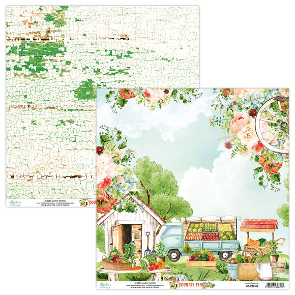 Mintay *** COUNTRY FAIR  *** 12 x12  Double Sided Designer Scrapbooking Paper SINGLE SHEET, Cardstock MT-CTR-03