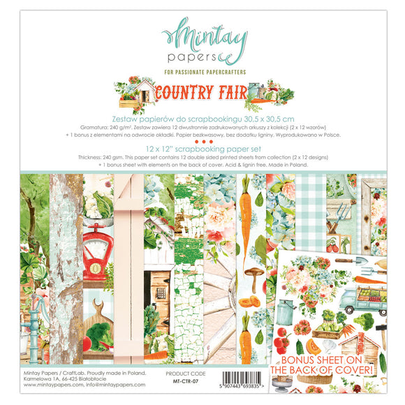 Mintay *** COUNTRY FAIR ***  12 x12  Double Sided Designer Scrapbooking Paper Pack collection, Cardstock