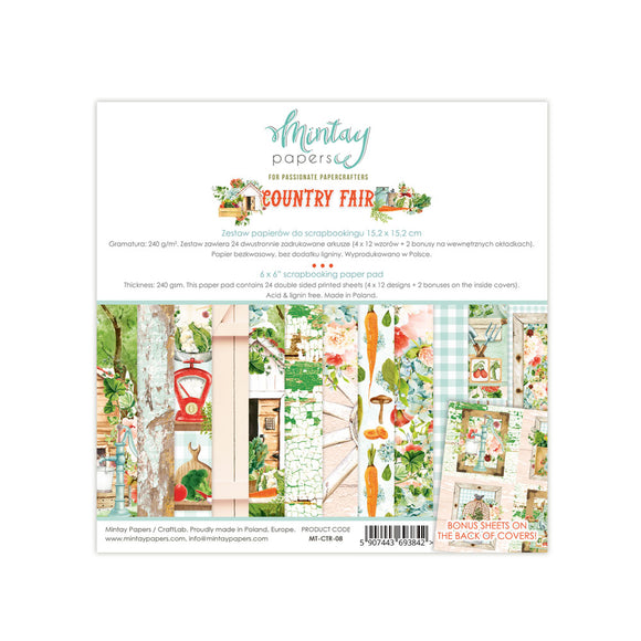 Mintay *** COUNTRY FAIR  ***  6x6 Double Sided Designer Scrapbooking Paper Pack collection, Cardstock