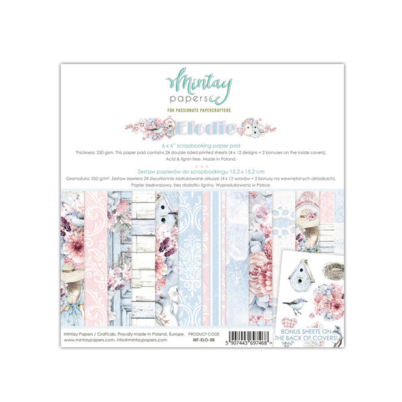 Mintay *** ELODIE *** 6x6 Double Sided Designer Scrapbooking Paper Pack collection, Cardstock