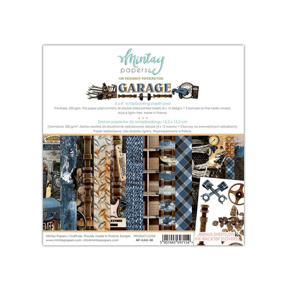 Mintay *** GARAGE *** 6x6 Double Sided Designer Scrapbooking Paper Pack collection, Cardstock