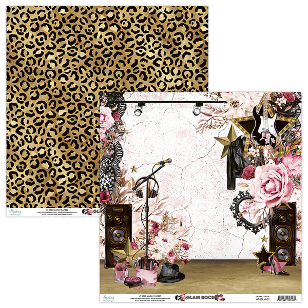 Mintay *** Glam Rock *** 12 x12 Double Sided Designer Scrapbooking Paper Single Sheet, Cardstock