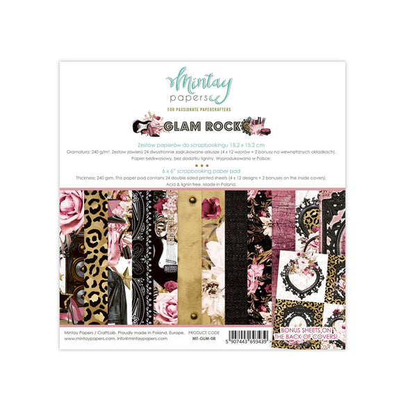 Mintay *** GLAM ROCK ***  6x6 Double Sided Designer Scrapbooking Paper Pack collection, Cardstock