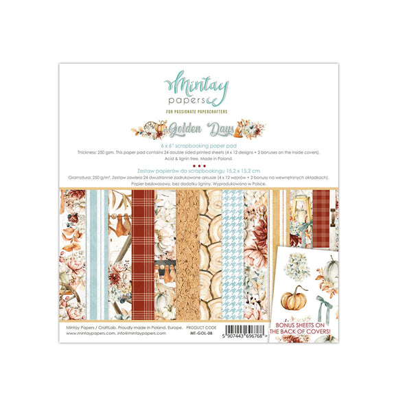 Mintay *** GOLDEN DAYS *** 6x6 Double Sided Designer Scrapbooking Paper Pack collection, Cardstock