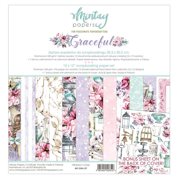 Mintay ***  GRACEFUL ***  12 x12  Double Sided Designer Scrapbooking Paper Pack collection, Cardstock