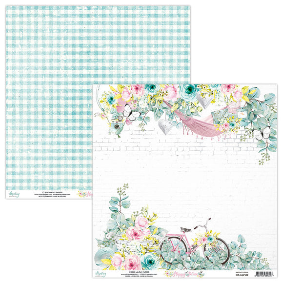 Mintay *** Happy Place ***  12 x12  Double Sided Designer Scrapbooking Paper SINGLE SHEET, Cardstock MT-HAP-02