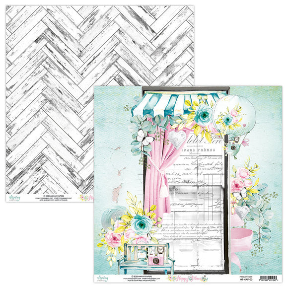 Mintay *** Happy Place ***  12 x12  Double Sided Designer Scrapbooking Paper SINGLE SHEET, Cardstock MT-HAP-03