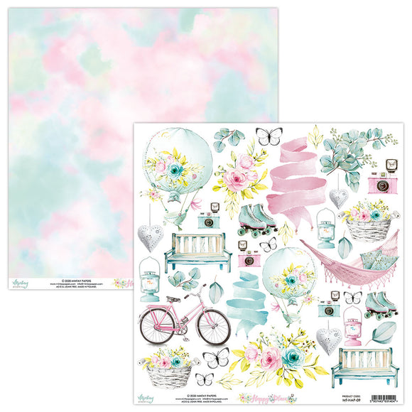 Mintay *** Happy Place ***  12 x12  Double Sided Designer Scrapbooking Paper SINGLE SHEET, Cardstock MT-HAP-09