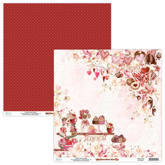 Mintay *** CHOCOLATE KISS *** double Sided Designer Scrapbooking Paper 12x12 SINGLE SHEET, Cardstock