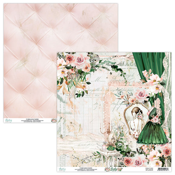 Mintay *** LADY ***  12 x12  Double Sided Designer Scrapbooking Paper SINGLE SHEET, Cardstock