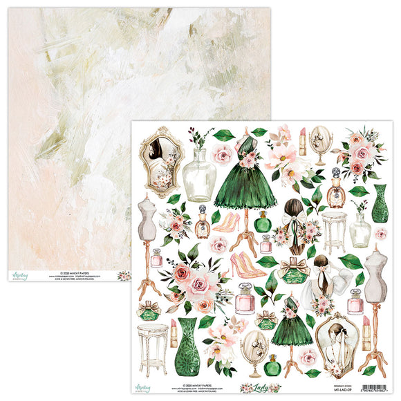 Mintay *** LADY ***  12 x12  Double Sided Designer Scrapbooking Paper SINGLE SHEET,  Cardstock MT-LAD-09