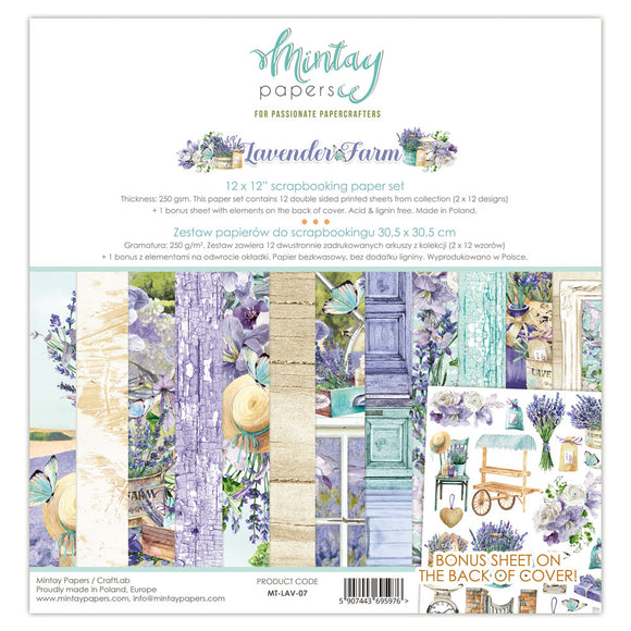 Mintay *** LAVENDER FARM *** 12 x12 Double Sided Designer Scrapbooking Paper Pack collection, Cardstock