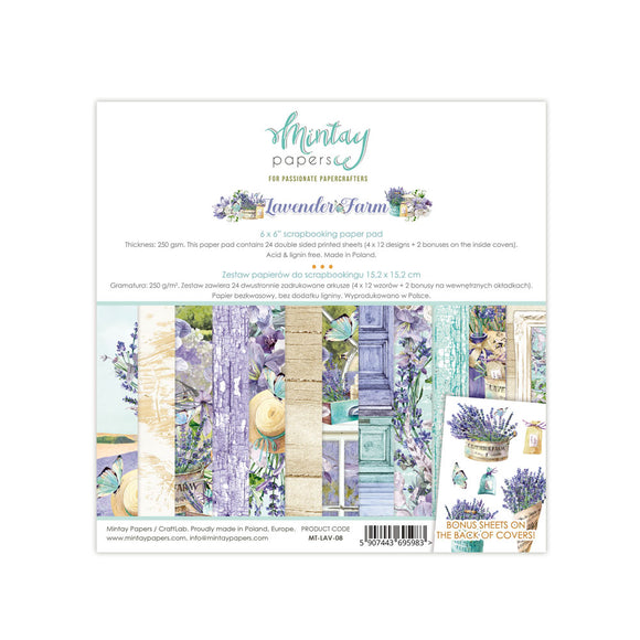 Mintay *** LAVENDER FARM ***  6x6  Double Sided Designer Scrapbooking Paper Pack collection, Cardstock