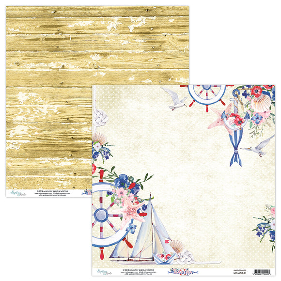Mintay *** MARINA ***  12 x12  Double Sided Designer Scrapbooking Paper SINGLE SHEET, Cardstock