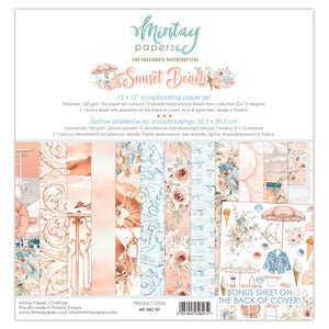Mintay *** SUNSET BEACH *** 12 x12 Double Sided Designer Scrapbooking Paper Pack collection, Cardstock