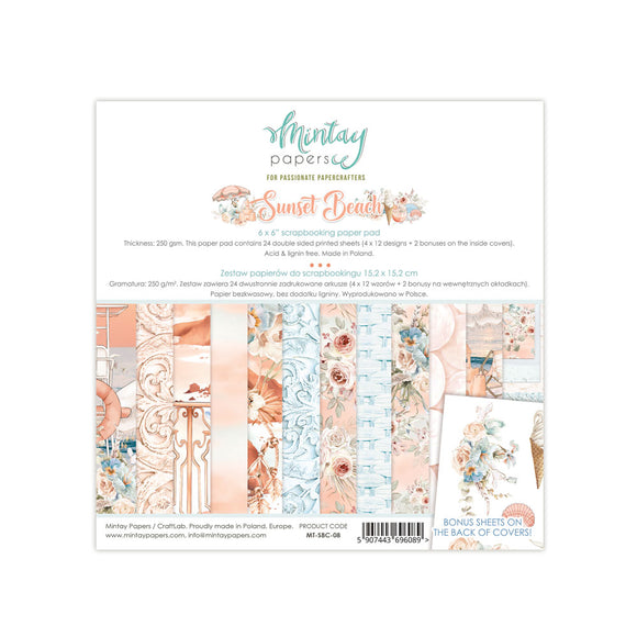 Mintay *** SUNSET BEACH ***  6x6  Double Sided Designer Scrapbooking Paper Pack collection, Cardstock