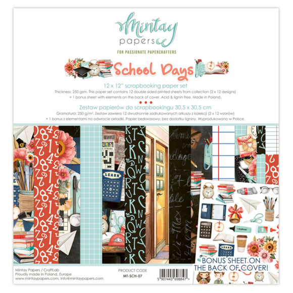 Mintay 12 x 12 Paper - Set of 7 single sheets - School Days