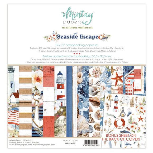 Mintay *** Seaside Escape *** 12 x12 Double Sided Designer Scrapbooking Paper Pack collection, Cardstock