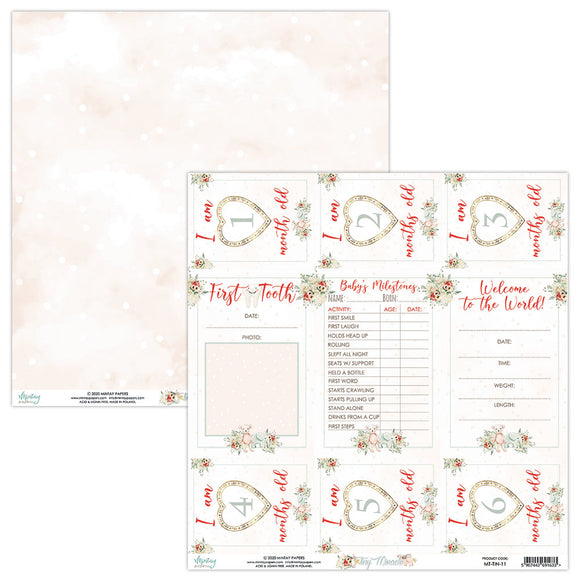 Mintay *** TINY MIRACLE BABY MILESTONE #1 ***  12 x12  Double Sided Designer Scrapbooking Paper SINGLE SHEET, Cardstock