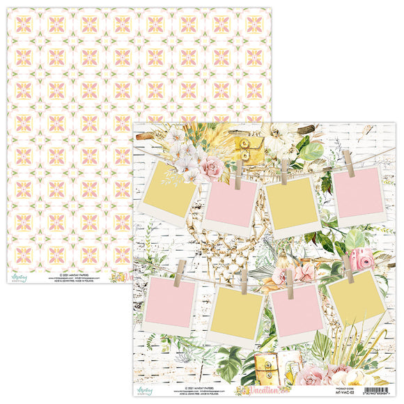 Mintay *** VACATION *** 12 x12  Double Sided Designer Scrapbooking Paper SINGLE SHEET, Cardstock MT-VAC-02