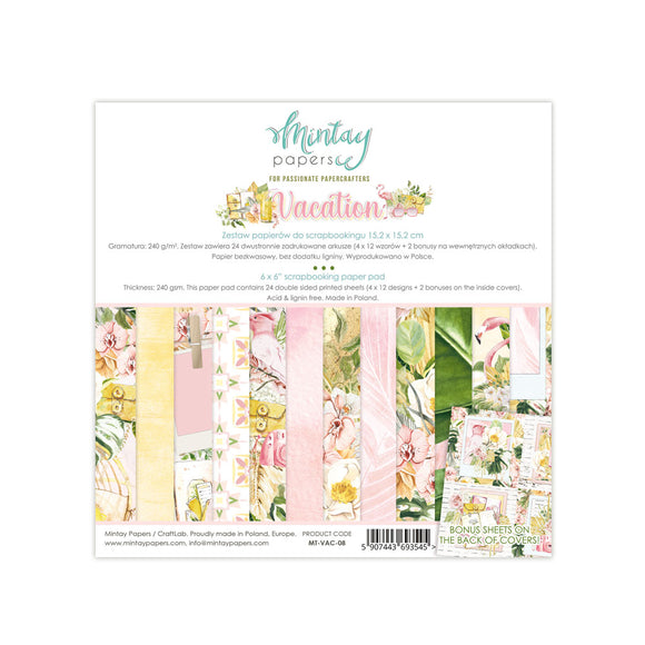 Mintay *** VACATION***  6x6 Double Sided Designer Scrapbooking Paper Pack collection, Cardstock