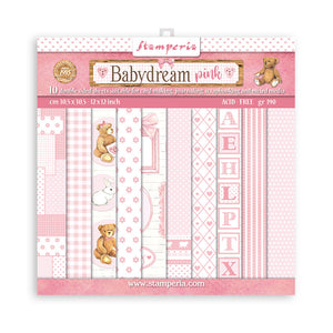 BabyDream Pink, Stamperia, BACKGROUNDS patterns pad, Double-Sided 12"X12" 10/Pkg