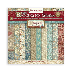 Stamperia, Scrapbooking Pad 10 sheets cm 30,5x30,5 (12"x12") Maxi Background selection -  Christmas Greetings