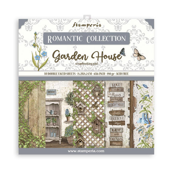 Romantic Garden House,  Stamperia, Scrapbooking paper Extra small Pad 10 sheets  6