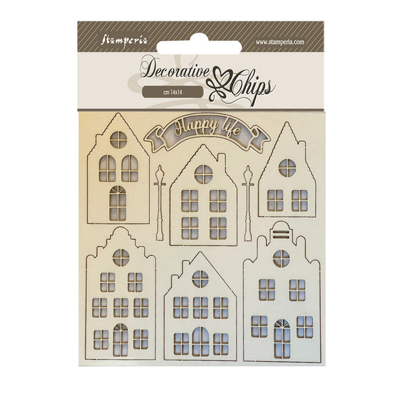 Stamperia, Decorative chips cm 14x14 - Cozy houses