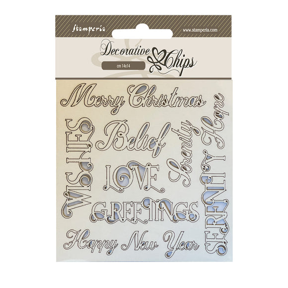 Stamperia, Decorative chips cm 14x14 - Christmas writings