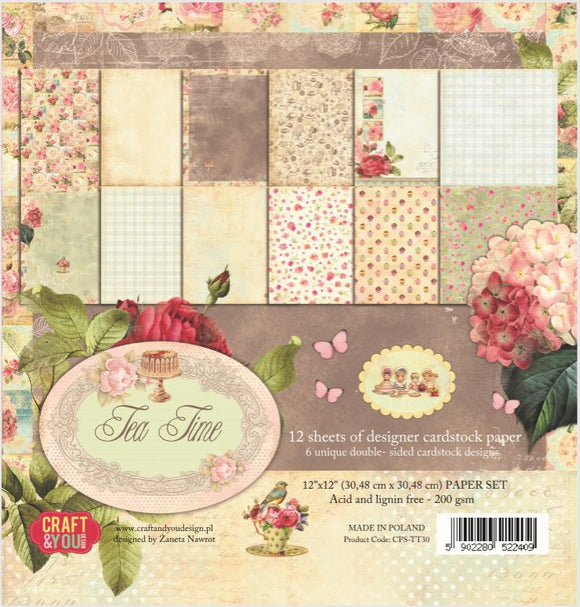 Tea Time, Craft and You Design, Paper Set of 12 sheets 12x12