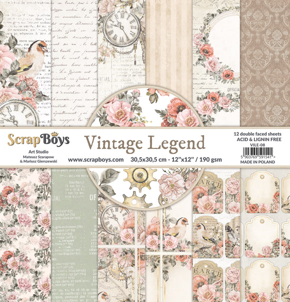 Vintage Legend, scrapboys, 12 double sided 12x12, scrapbooking paper pack