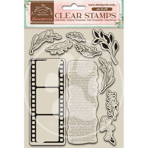 Acrylic stamp cm 14x18 - Create Happiness leaves and movie film