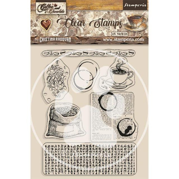 Stamperia Acrylic stamp cm 14x18 - Coffee and Chocolate coffee elements