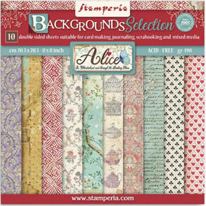 ALICE-Backgrounds patterns pad-  Stamperia Double-Sided Paper Pad 8"X8" 10/Pkg