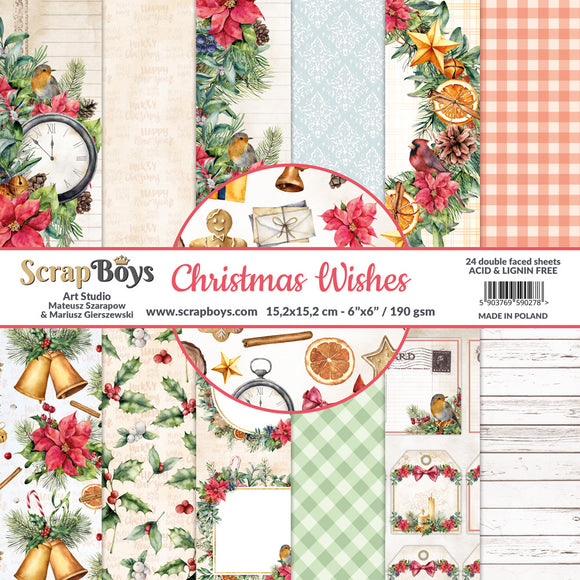 Christmas Wshes, Scrapboys 24 double sided 6x6, scrapbooking paper pack
