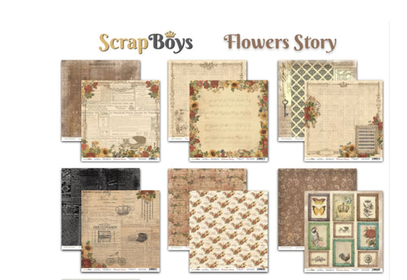 Scrapboys  *** FLOWERS STORY *** 12x12  Double Sided Designer Scrapbooking Single Sheet , Cardstock
