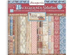 Stamperia,Scrapbooking Small Pad 10 sheets cm 20,3X20,3 (8"X8") - Vintage Library backgrounds