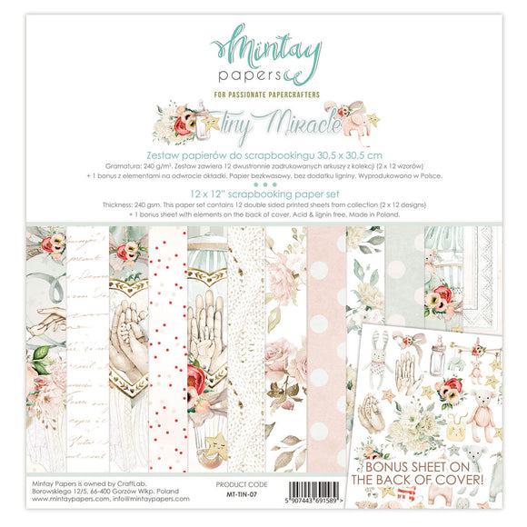 Mintay *** TINY MIRACLE  ***  12 x12  Double Sided Designer Scrapbooking Paper Pack collection, Cardstock