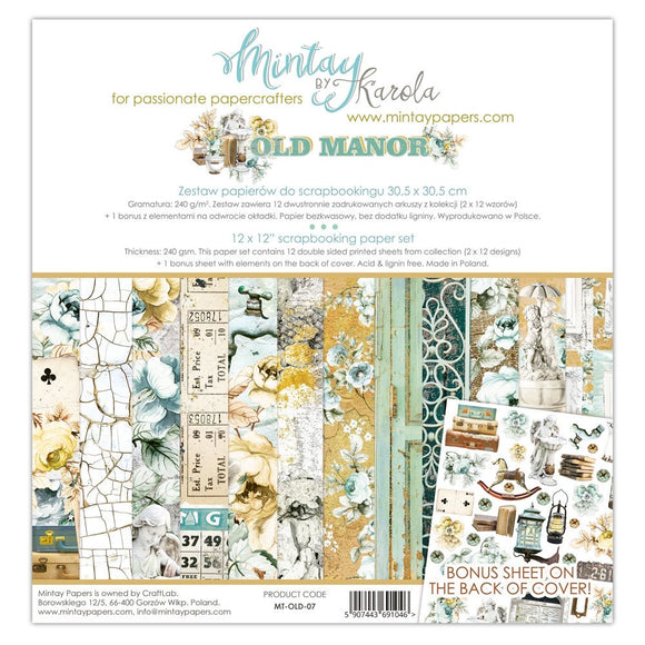 Mintay *** OLD MANOR ***  12 x12  Double Sided Designer Scrapbooking Paper Pack collection, Cardstock