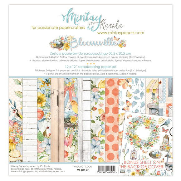 Mintay *** Bloomville ***  12 x12  Double Sided Designer Scrapbooking Paper Pack collection, Cardstock