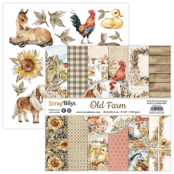 Old Farm, Scrapboys 12 double sided 8x8, scrapbooking paper pack