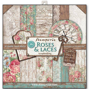 Roses and Laces Stamperia Double-Sided Paper Pad 12"X12" 10/Pkg Roses and Laces; 10 Designs/1 Each