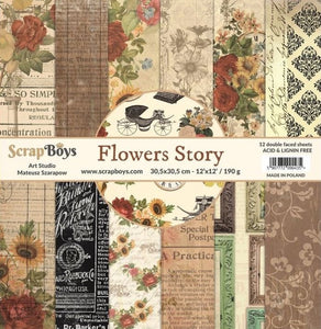 Flowers Strory, scrapboys, 12 double sided 12x12, scrapbooking paper pack