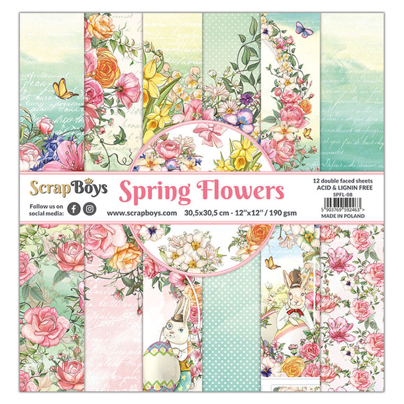 Spring Flowers, scrapboys, 12 double sided 12x12, scrapbooking paper pack