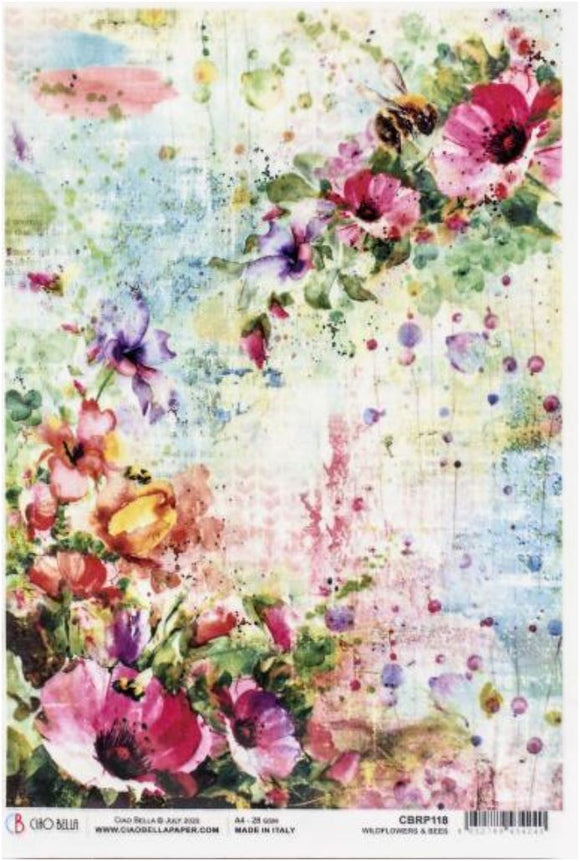 Rice Paper Sheet A4 WILDFLOWERS & BEES Ciao Bella
