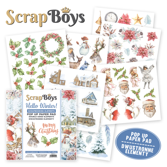 Hello Winter Pop-Up pack for fussy cutting, Scrapboys 24 double sided 6x6